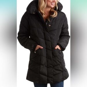 Steve Madden Women's Long Chevron Quilted Outerwear Jacket